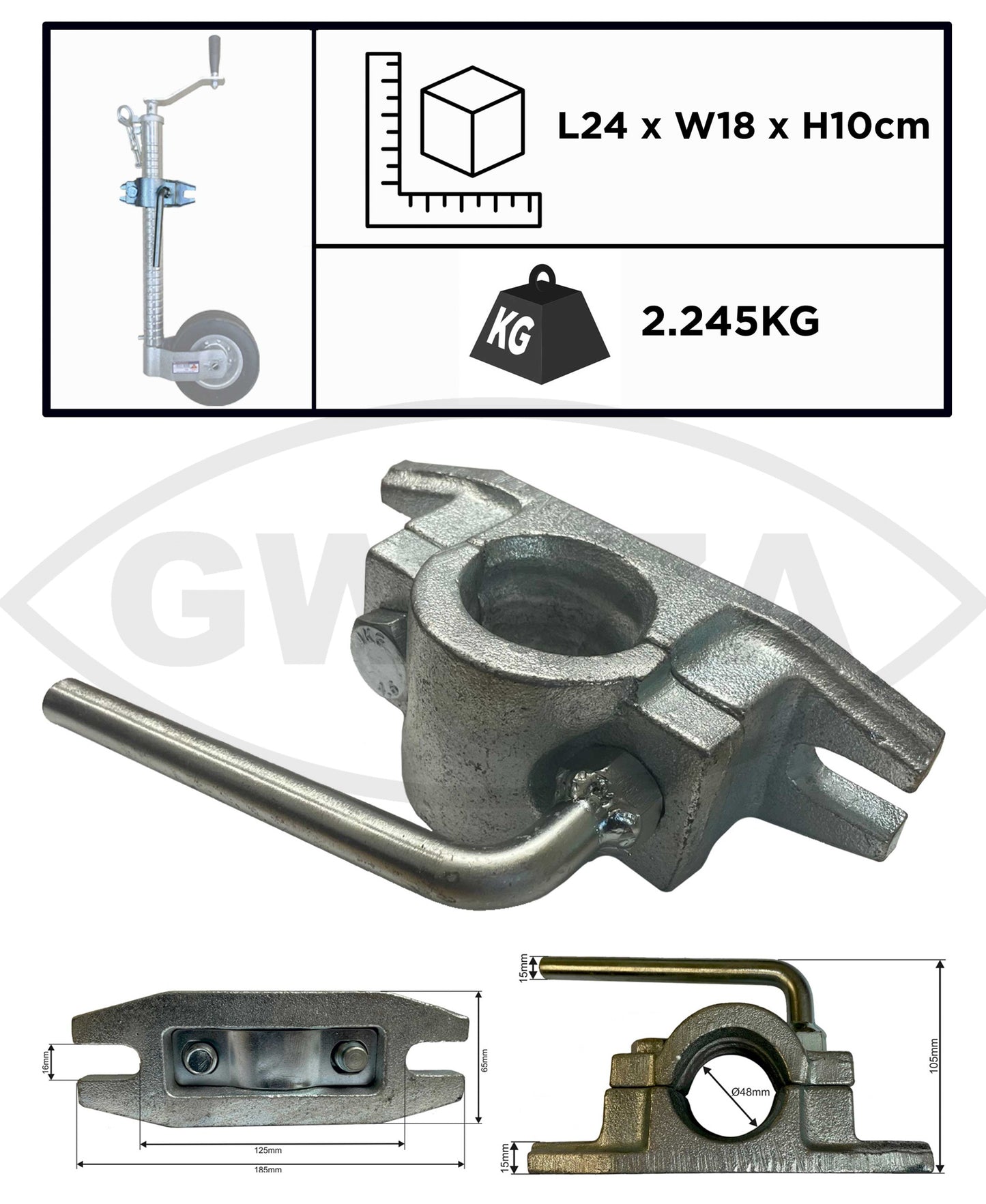 Clamp for Ribbed Jockey Wheel HD 48mm Bolt-on.