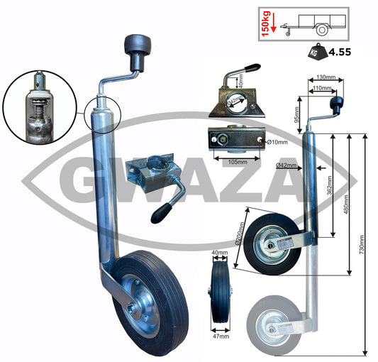 Jockey Wheel 42mm with Clamp N.W.L 150kg.